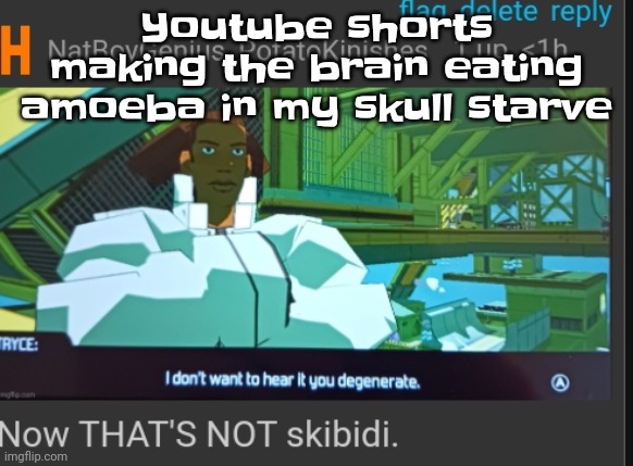 Now that's NOT skibidi | Youtube shorts making the brain eating amoeba in my skull starve | image tagged in now that's not skibidi | made w/ Imgflip meme maker
