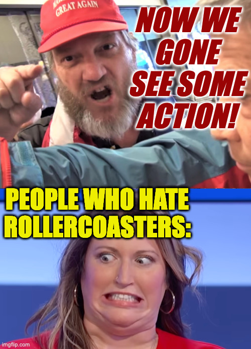 Especially the ones that make the evening news. | NOW WE GONE SEE SOME ACTION! PEOPLE WHO HATE
ROLLERCOASTERS: | image tagged in angry trump supporter,memes,rollercoaster | made w/ Imgflip meme maker