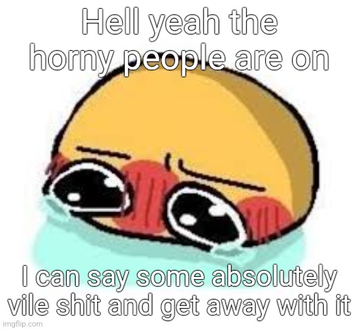 amb shamb bbbmba | Hell yeah the horny people are on; I can say some absolutely vile shit and get away with it | image tagged in amb shamb bbbmba | made w/ Imgflip meme maker