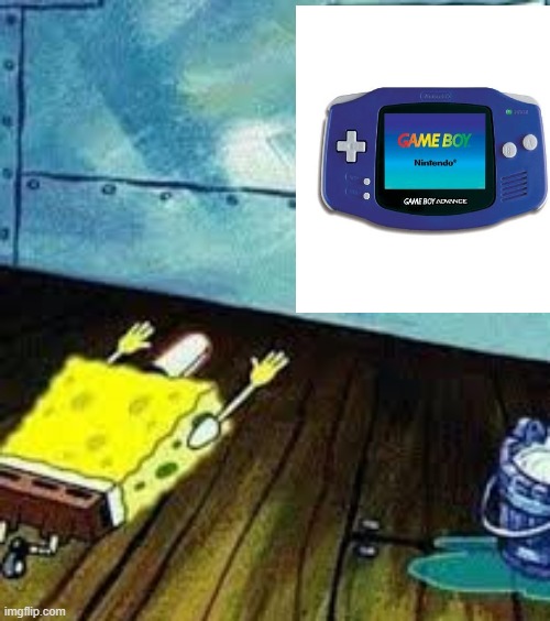 spongebob worships the gameboy advance | image tagged in spongebob worship,gameboy advance,2000s | made w/ Imgflip meme maker