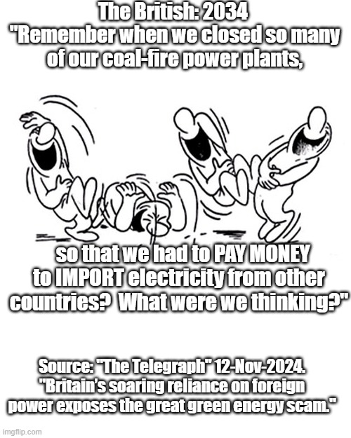 They just outsourced the pollutants elsewhere. | The British: 2034 
"Remember when we closed so many of our coal-fire power plants, so that we had to PAY MONEY to IMPORT electricity from other countries?  What were we thinking?"; Source: "The Telegraph" 12-Nov-2024. "Britain’s soaring reliance on foreign power exposes the great green energy scam." | image tagged in you want it when,climate change,scam | made w/ Imgflip meme maker