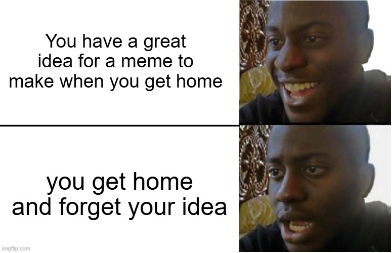 All I can remember is that it used this template | You have a great idea for a meme to make when you get home; you get home and forget your idea | image tagged in disappointed black guy | made w/ Imgflip meme maker