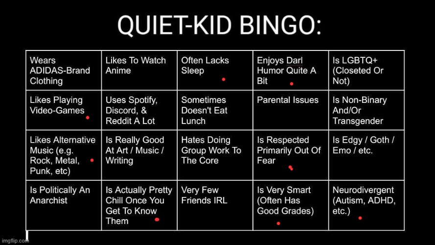 im getting bored | image tagged in quiet kid bingo | made w/ Imgflip meme maker