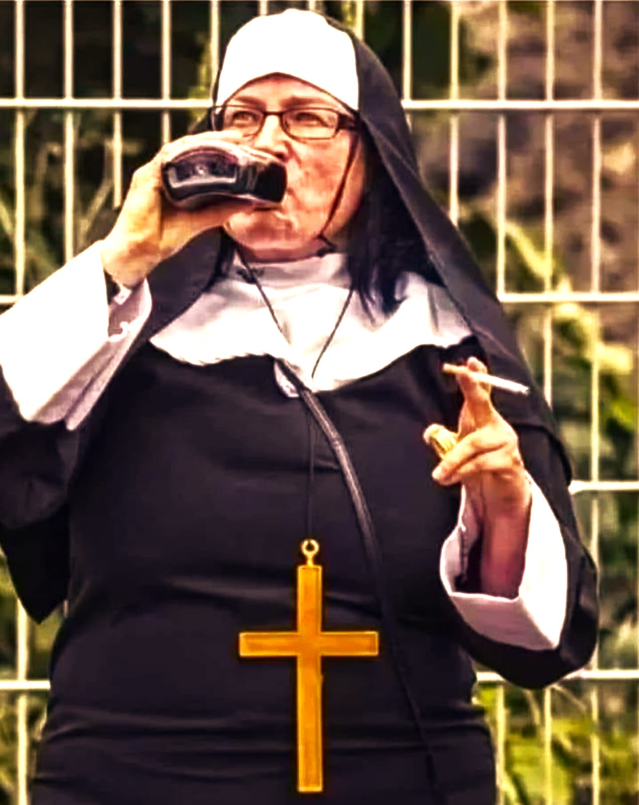 Catholic nun drinks and smokes 1 Blank Meme Template