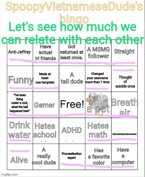 my fingers are freezing chat | image tagged in spoopyvietnamesedude's bingo | made w/ Imgflip meme maker