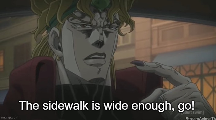 The sidewalk is wide enough, go! | image tagged in the sidewalk is wide enough go | made w/ Imgflip meme maker