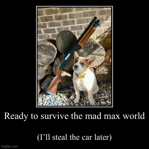 Ready to survive the mad max world | (I’ll steal the car later) | image tagged in funny,demotivationals | made w/ Imgflip demotivational maker