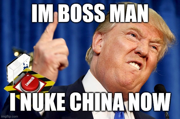 Donald Trump | IM BOSS MAN; I NUKE CHINA NOW | image tagged in donald trump | made w/ Imgflip meme maker