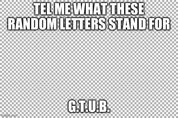 If it actually stands for something it was a mistake | TEL ME WHAT THESE RANDOM LETTERS STAND FOR; G.T.U.B. | image tagged in question | made w/ Imgflip meme maker