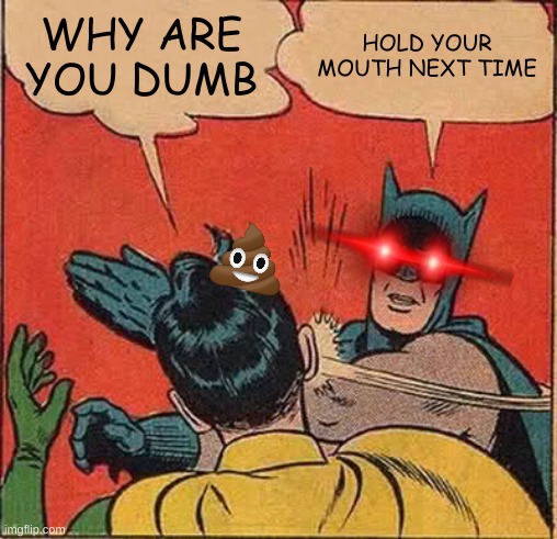 Batman Slapping Robin | WHY ARE YOU DUMB; HOLD YOUR MOUTH NEXT TIME | image tagged in memes,batman slapping robin | made w/ Imgflip meme maker