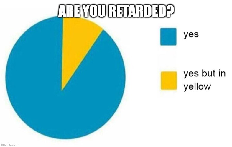 pie chart yes but in yellow | ARE YOU RETARDED? | image tagged in pie chart yes but in yellow | made w/ Imgflip meme maker