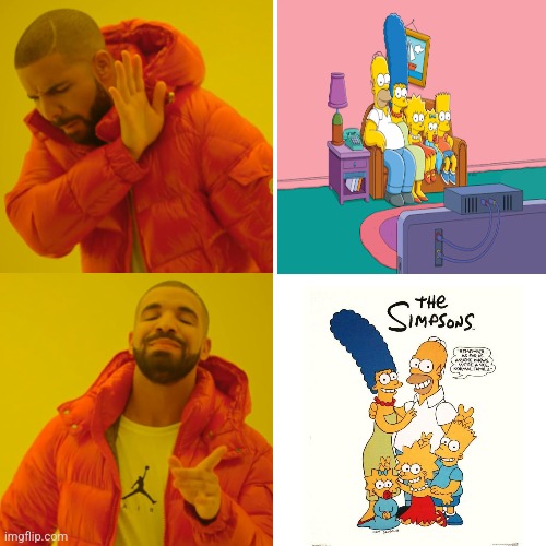 Drake dislikes the modern Simpsons but he likes the classic Simpsons better | image tagged in memes,drake hotline bling | made w/ Imgflip meme maker