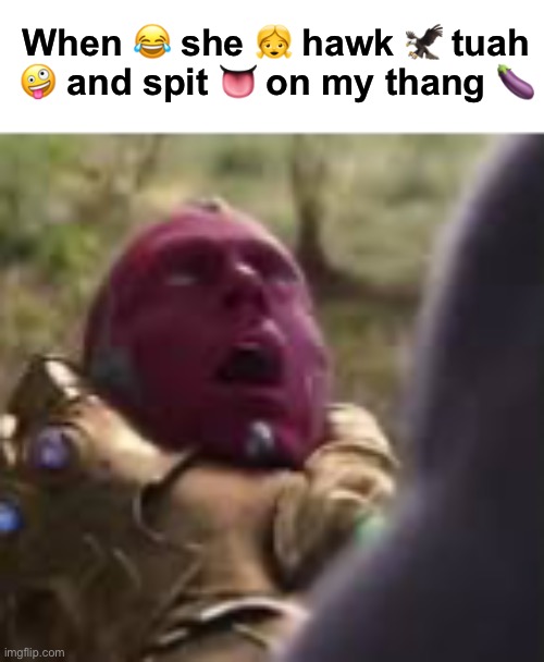 Hawk tuah | When 😂 she 👧 hawk 🦅 tuah 🤪 and spit 👅 on my thang 🍆 | image tagged in memes,funny,shitpost,brainrot | made w/ Imgflip meme maker