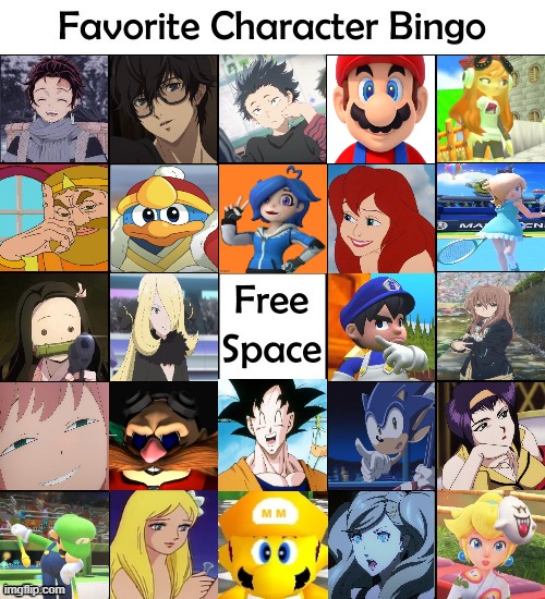 favorite character bingo | image tagged in character bingo,favorites,bingo,videogames,comics/cartoons,anime | made w/ Imgflip meme maker