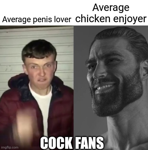 Average Fan vs Average Enjoyer | Average penis lover Average chicken enjoyer COCK FANS | image tagged in average fan vs average enjoyer | made w/ Imgflip meme maker
