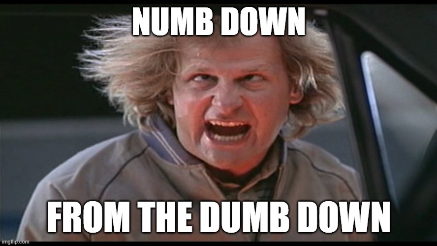 Numb Down | NUMB DOWN; FROM THE DUMB DOWN | image tagged in just give me the damn number,numb,down | made w/ Imgflip meme maker