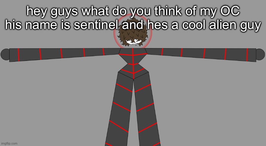 this guy is 8'5 btw | hey guys what do you think of my OC his name is sentinel and hes a cool alien guy | image tagged in rubi,alien | made w/ Imgflip meme maker