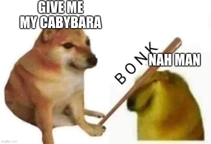 Doge who really wants his capybara | GIVE ME MY CABYBARA; NAH MAN | image tagged in doge bonk | made w/ Imgflip meme maker