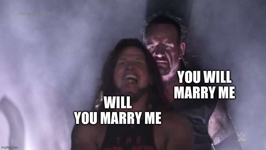 AJ Styles & Undertaker | WILL YOU MARRY ME YOU WILL MARRY ME | image tagged in aj styles undertaker | made w/ Imgflip meme maker