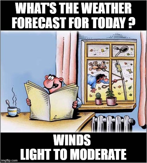 Shall I Go Outside ? | WHAT'S THE WEATHER FORECAST FOR TODAY ? WINDS
 LIGHT TO MODERATE | image tagged in weather,forecast,lies | made w/ Imgflip meme maker