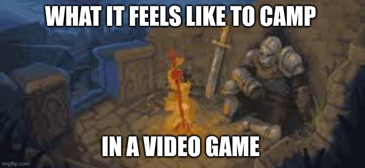 Campers | WHAT IT FEELS LIKE TO CAMP; IN A VIDEO GAME | image tagged in rest here traveler | made w/ Imgflip meme maker