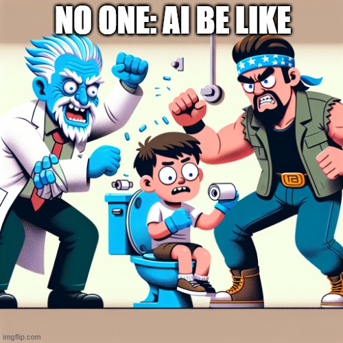 the randomness | NO ONE: AI BE LIKE | image tagged in the randomness | made w/ Imgflip meme maker