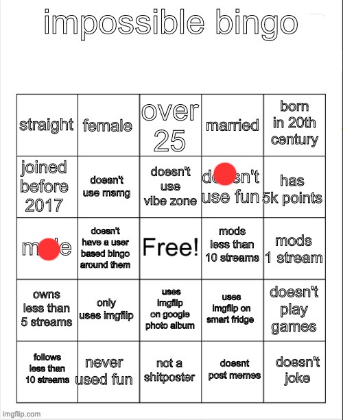 forgot to fill out the free | image tagged in impossible bingo | made w/ Imgflip meme maker