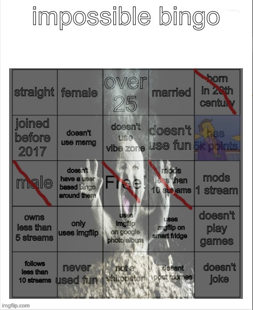 impossible bingo | image tagged in impossible bingo | made w/ Imgflip meme maker