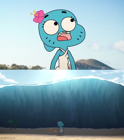 Nicole Watterson Tsunami | image tagged in the amazing world of gumball,flood,tsunami,screwed,oh shit | made w/ Imgflip meme maker