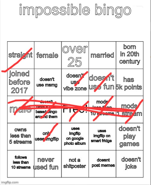 impossible bingo | image tagged in impossible bingo | made w/ Imgflip meme maker