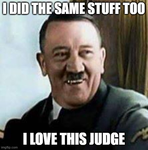 laughing hitler | I DID THE SAME STUFF TOO I LOVE THIS JUDGE | image tagged in laughing hitler | made w/ Imgflip meme maker