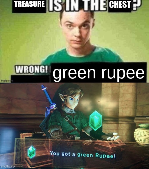 TREASURE; CHEST; green rupee | image tagged in x is in the x wrong x | made w/ Imgflip meme maker