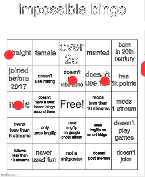 impossible bingo | image tagged in impossible bingo | made w/ Imgflip meme maker