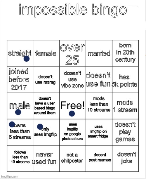 impossible bingo | image tagged in impossible bingo | made w/ Imgflip meme maker