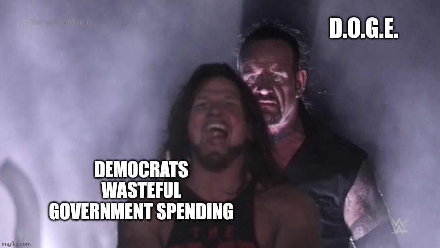 Cut Your Losses | D.O.G.E. DEMOCRATS WASTEFUL GOVERNMENT SPENDING | image tagged in aj styles undertaker,leftists,democrats,liberals,doge | made w/ Imgflip meme maker