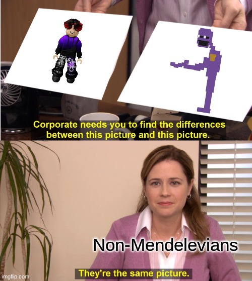 If my character's name is William, it doesn't mean it's associated with William Afton. | Non-Mendelevians | image tagged in memes,they're the same picture,william,william afton,fnaf | made w/ Imgflip meme maker