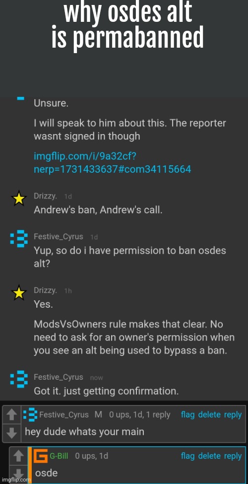 why osdes alt is permabanned | made w/ Imgflip meme maker