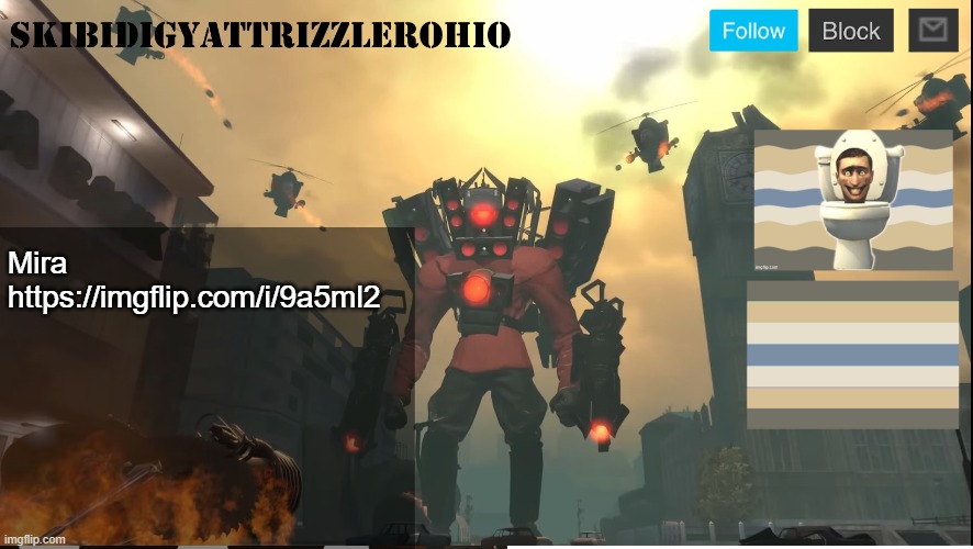 SkibidiGyattRizzlerOhio's Titan Speakernan announcement template | Mira https://imgflip.com/i/9a5ml2 | image tagged in skibidigyattrizzlerohio's titan speakernan announcement template | made w/ Imgflip meme maker
