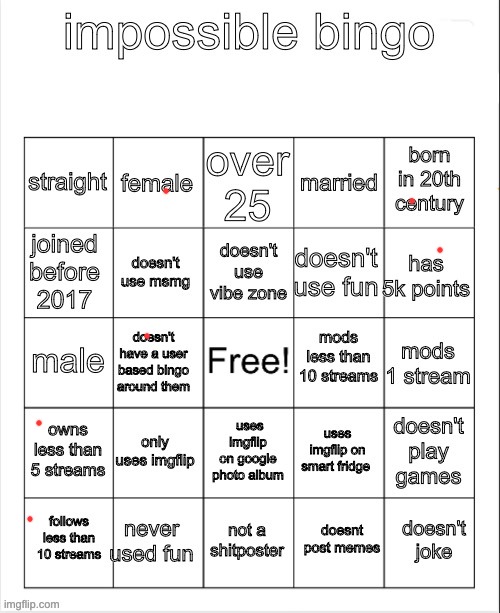 impossible bingo | image tagged in impossible bingo | made w/ Imgflip meme maker