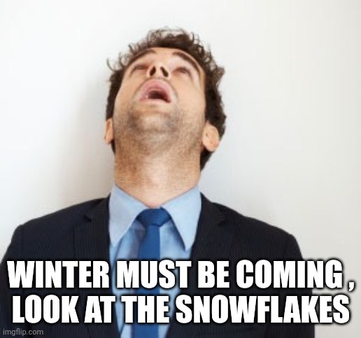 Guy looking up | WINTER MUST BE COMING ,
LOOK AT THE SNOWFLAKES | image tagged in guy looking up | made w/ Imgflip meme maker