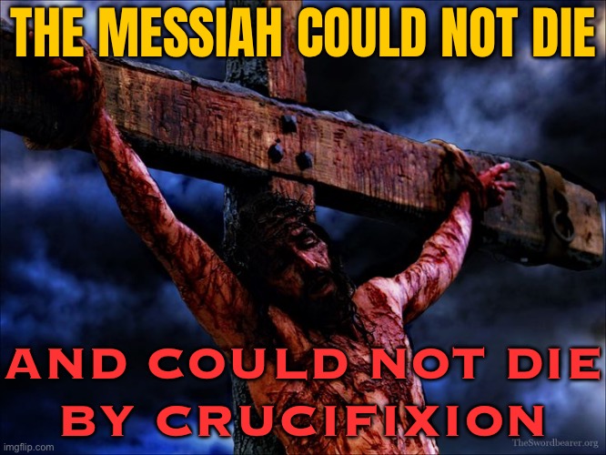 The Messiah Could Not Die | THE MESSIAH COULD NOT DIE; AND COULD NOT DIE
BY CRUCIFIXION | image tagged in jesus on the cross,messiah,religion,abrahamic religions,the abrahamic god,jesus christ | made w/ Imgflip meme maker