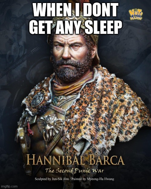 Hannibal Barca | WHEN I DONT GET ANY SLEEP | image tagged in hannibal barca | made w/ Imgflip meme maker