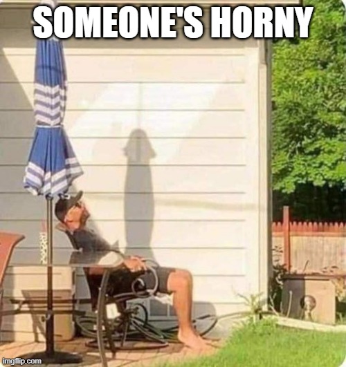 Umbrella | SOMEONE'S HORNY | image tagged in sex jokes | made w/ Imgflip meme maker