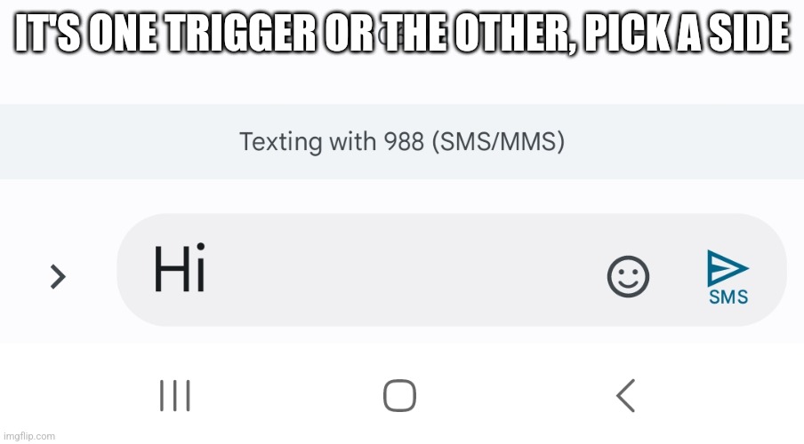 IT'S ONE TRIGGER OR THE OTHER, PICK A SIDE | made w/ Imgflip meme maker