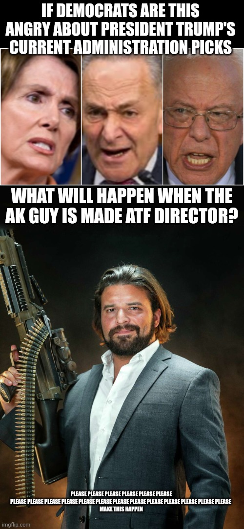 IF DEMOCRATS ARE THIS ANGRY ABOUT PRESIDENT TRUMP'S CURRENT ADMINISTRATION PICKS; WHAT WILL HAPPEN WHEN THE AK GUY IS MADE ATF DIRECTOR? PLEASE PLEASE PLEASE PLEASE PLEASE PLEASE PLEASE PLEASE PLEASE PLEASE PLEASE PLEASE PLEASE PLEASE PLEASE PLEASE PLEASE PLEASE PLEASE 
MAKE THIS HAPPEN | image tagged in trump derangement syndrome | made w/ Imgflip meme maker