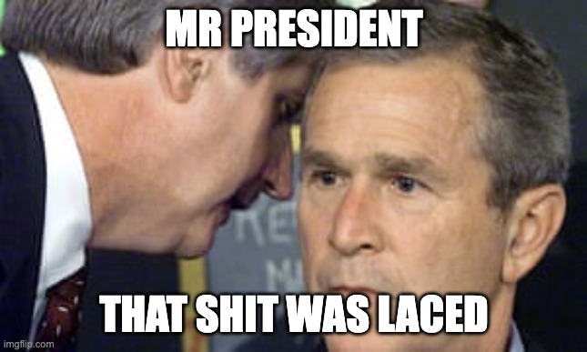 IT WAS!!?!?? | MR PRESIDENT; THAT SHIT WAS LACED | image tagged in george bush 9/11,drugs,funny,memes,funny memes,fun | made w/ Imgflip meme maker