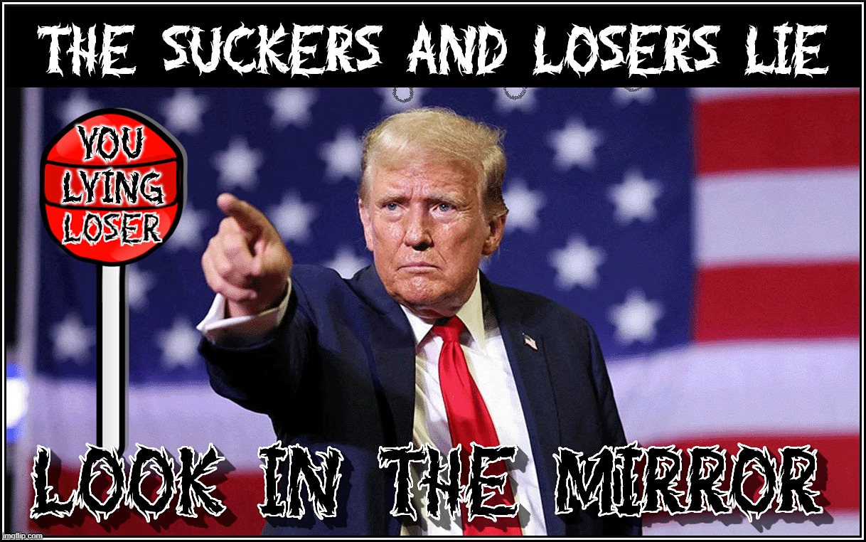 SUCKERS AND LOSERS LIE | THE SUCKERS AND LOSERS LIE
YOU LYING LOSER
LOOK IN THE MIRROR | image tagged in liars,suckers,losers,lie,mirror,debunked | made w/ Imgflip meme maker