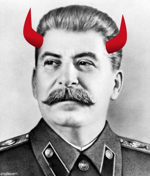 Stalin with horns | image tagged in hypocrite stalin | made w/ Imgflip meme maker