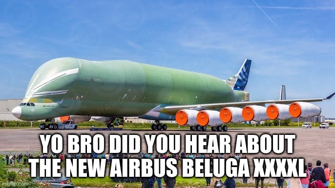 new airbus | YO BRO DID YOU HEAR ABOUT THE NEW AIRBUS BELUGA XXXXL | image tagged in airplane,airlines,new meme | made w/ Imgflip meme maker