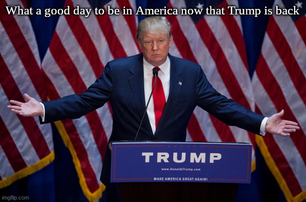 AMERICA | What a good day to be in America now that Trump is back | image tagged in donald trump | made w/ Imgflip meme maker